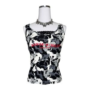 Y2K Camobooty Hawgs N Hills Black + White Lady Print Camo Tank Top Size Medium